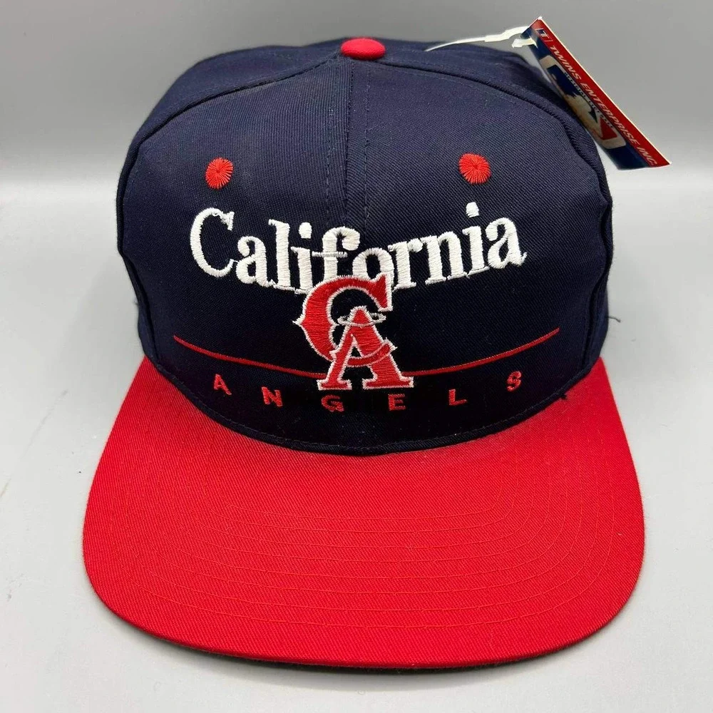 Vintage California Angels Hat Men Blue Red Twins Enterprise Snap Back Cap New